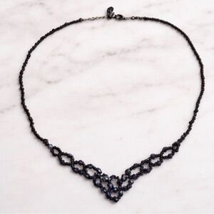 Cool Jewels Black Beaded Necklace Navy Blue Gem Statement Choker